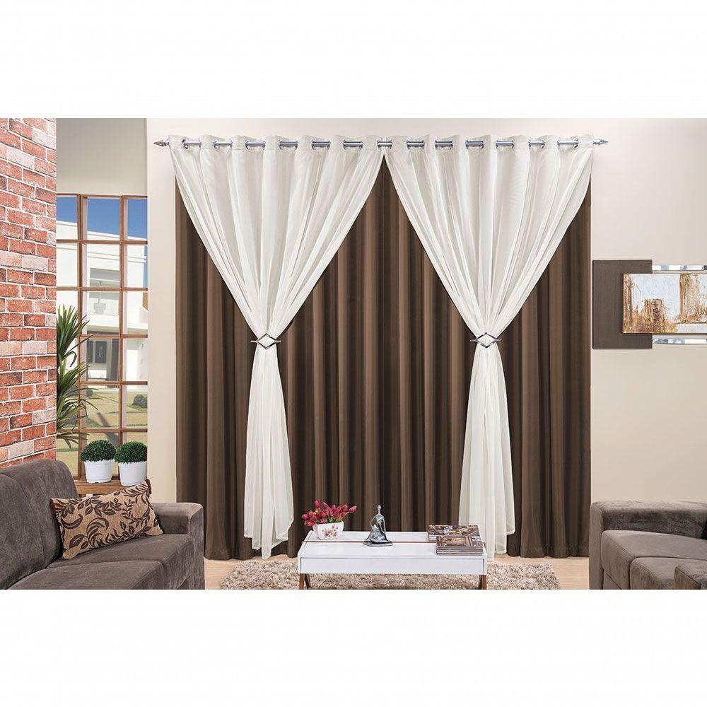 Cortina Jéssica 4 Metros Tabaco Tecido Microfibra Com Voal Clássica Sala Quarto - 2