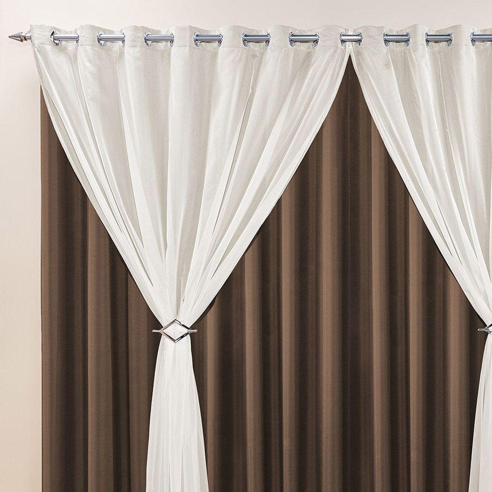 Cortina Jéssica 4 Metros Tabaco Tecido Microfibra Com Voal Clássica Sala Quarto - 3