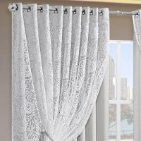 Cortina Monalisa 2,00M X 1,70M Tecido Blackout Com Renda Floral Luxo Varão Simples - Gelo - 2