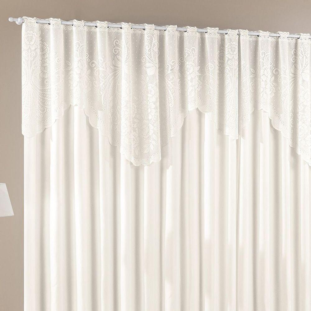 Cortina Nicole 3 Metros Palha Tecido Microfibra Com Renda Floral Sala Quarto - 2