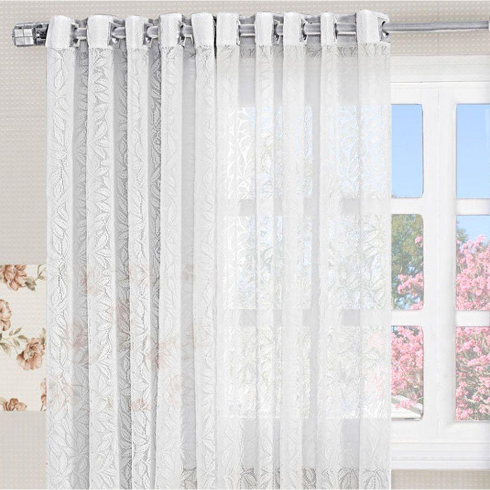 Cortina Para Cozinha 2,00M X 1,50M Charme Tecido Renda Floral Para Varão Simples - Branca - 2