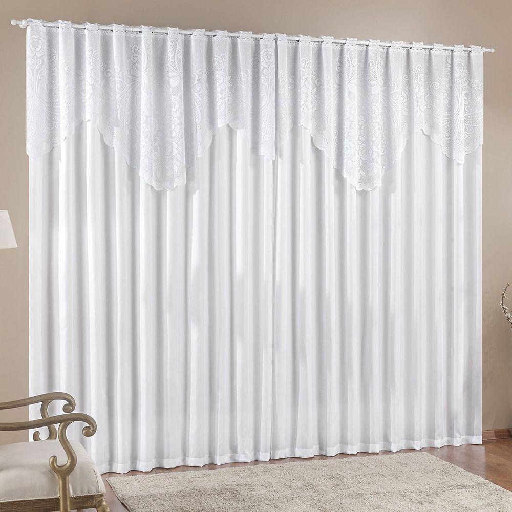Cortina Nicole 4 Metros Branca Tecido Microfibra Com Renda Floral Sala Quarto - 1