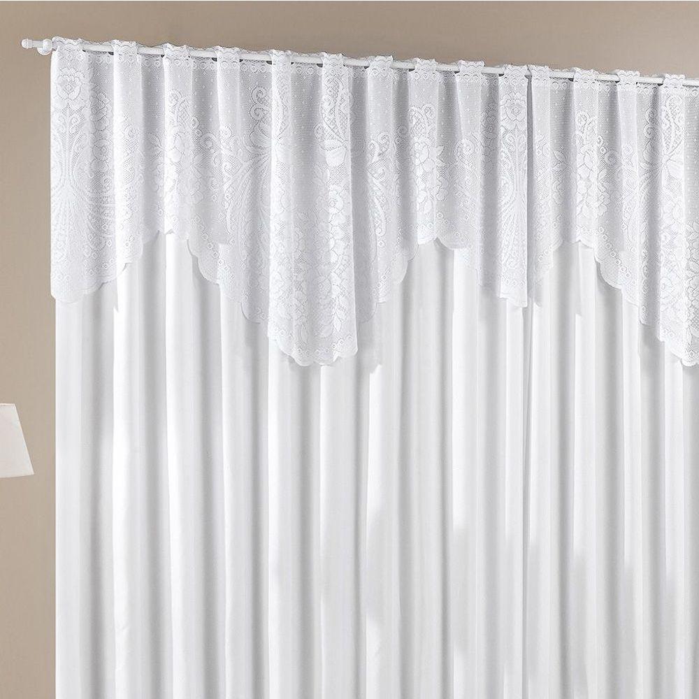 Cortina Nicole 4 Metros Branca Tecido Microfibra Com Renda Floral Sala Quarto - 2