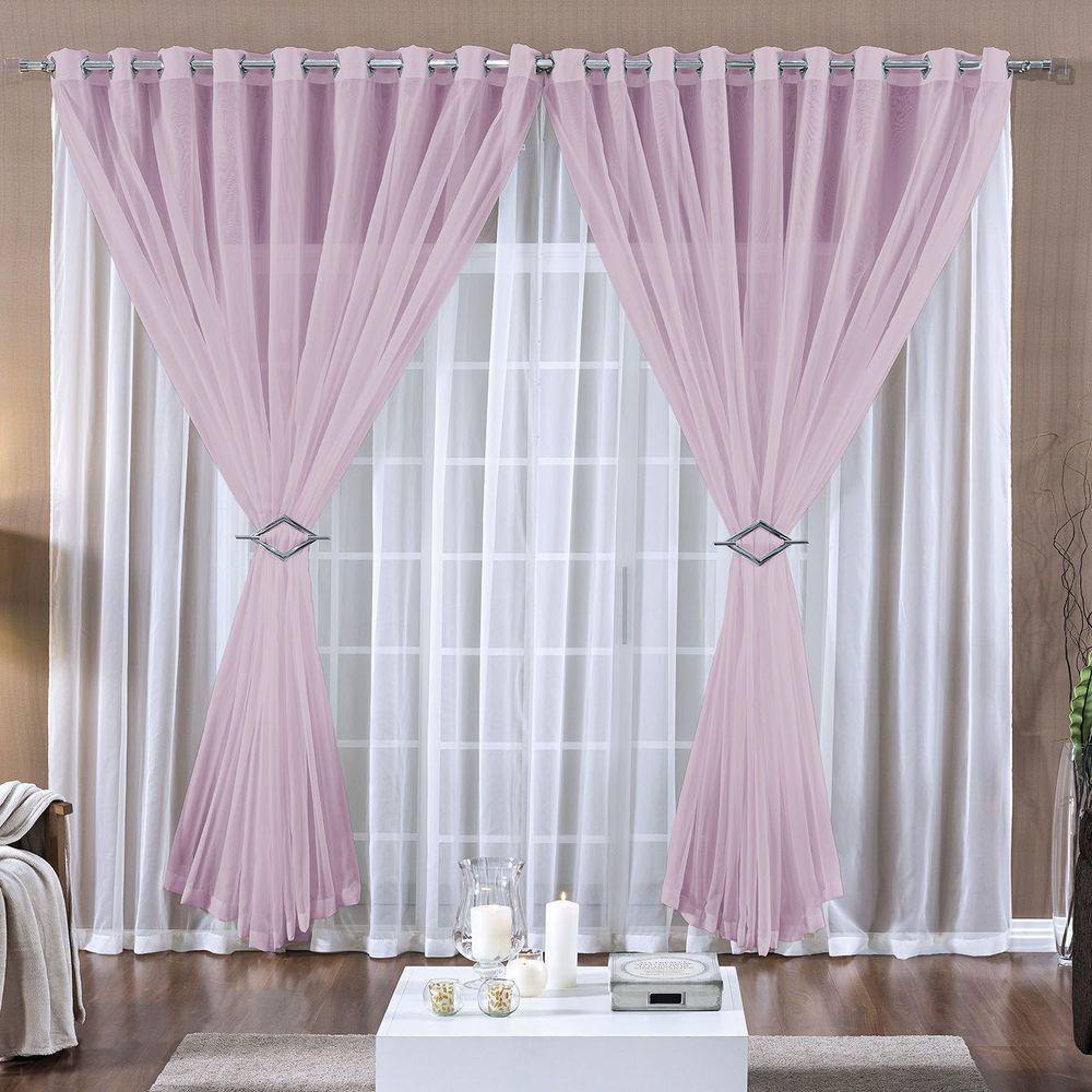 Cortina Paula 2,00M X 1,70M Rosa Tecido Voal Leve Clean Para Sala Ou Quarto - 1