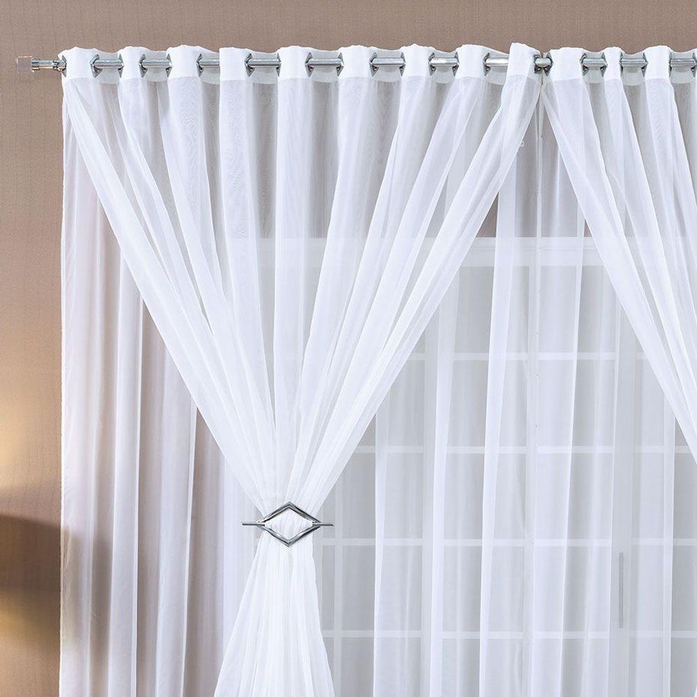 Cortina Paula 3,00M X 2,80M Branca Tecido Voal Leve Clean Para Sala Ou Quarto - 3