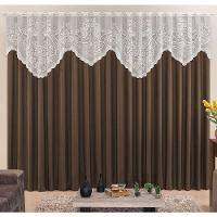 Cortina Nicole 2 Metros Café Tecido Microfibra Com Renda Floral Sala Quarto - 1