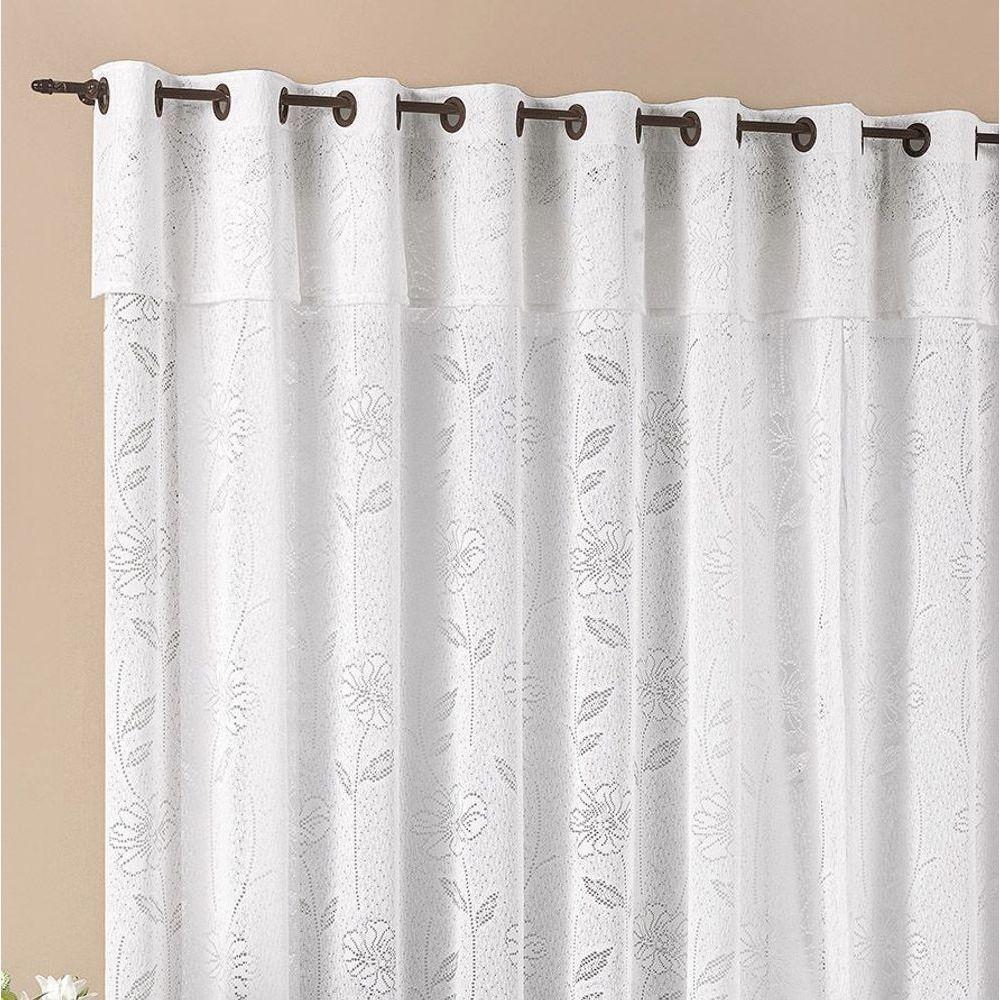 Cortina Luna 3,00M X 2,50M Branca Tecido Renda Floral Leve Para Sala Ou Quarto - 2
