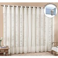 Cortina Luna 3 Metros Para Trilho Comum Palha Renda Floral Sala Ou Quarto - 1