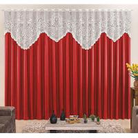 Cortina Nicole 3,00M X 2,50M Vermelha Tecido Microfibra Com Renda Varão Simples - 2