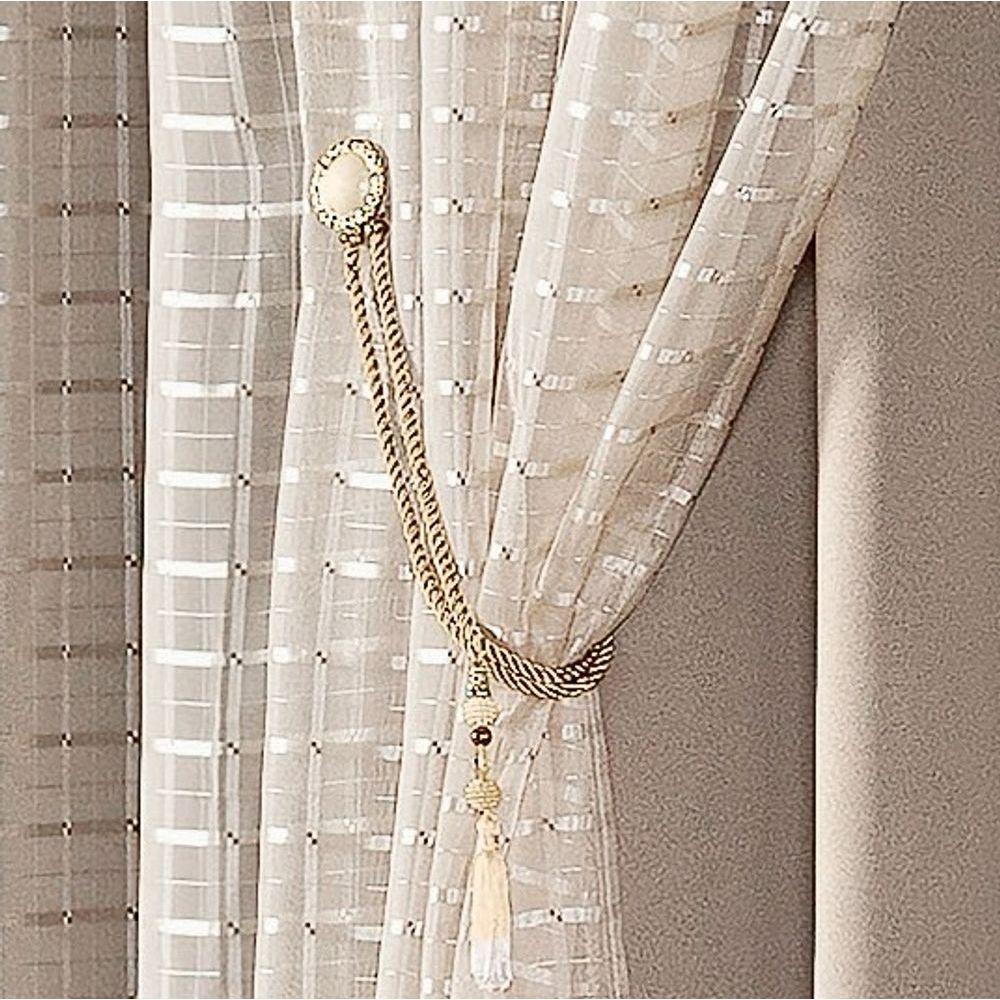 Cortina Realce 2,00M X 1,70M Tecido Semi Blackout Com Voil Xadrez Varão Simples - Avelã - 2