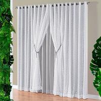 Cortina Realce 3,00M X 2,50M Tecido Semi Blackout Com Voil Xadrez Varão Simples 3M - Cinza - 1