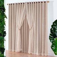 Cortina Realce 3,00M X 2,50M Tecido Semi Blackout Com Voil Xadrez Varão Simples 3M - Avelã - 1