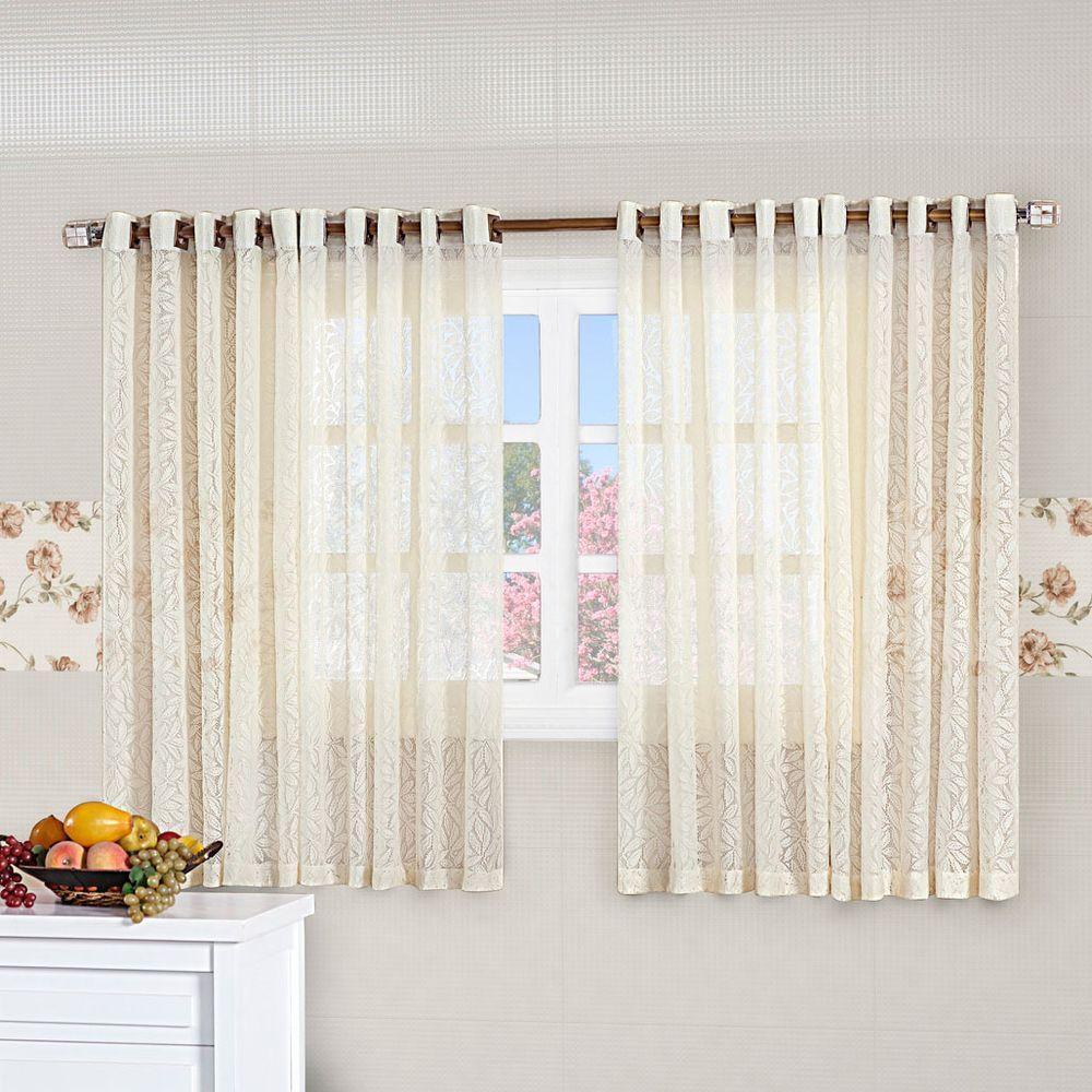 Cortina Para Cozinha 2,00M X 1,70M Charme Tecido Renda Floral Para Varão Simples - Palha - 1