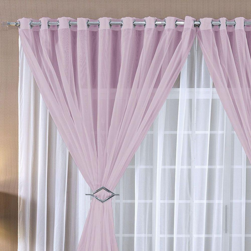 Cortina Paula 3,00M X 2,80M Rosa Tecido Voal Leve Clean Para Sala Ou Quarto - 2