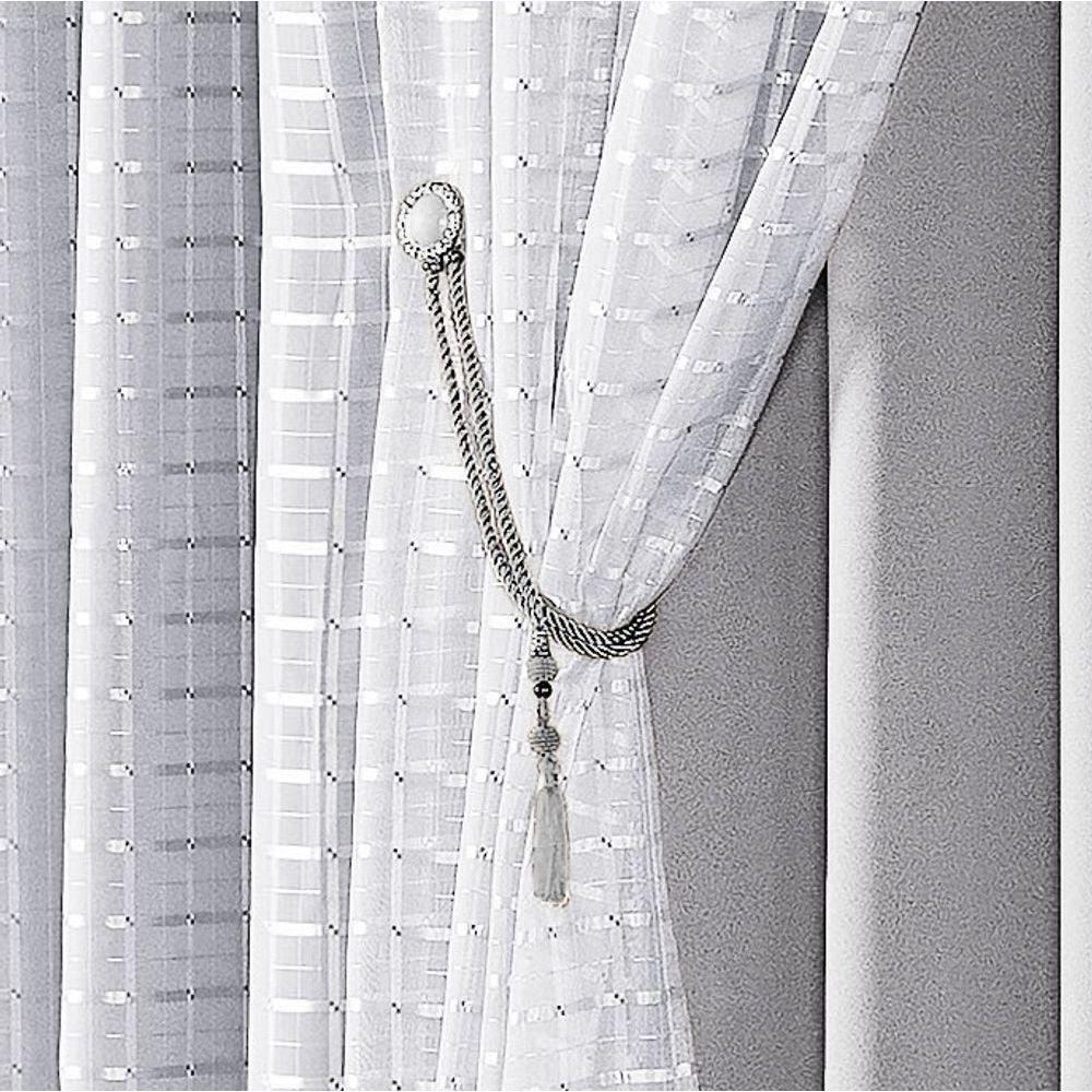 Cortina Realce 2,00M X 1,70M Tecido Semi Blackout Com Voil Xadrez Varão Simples - Cinza - 1