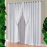 Cortina Realce 2,00M X 1,70M Tecido Semi Blackout Com Voil Xadrez Varão Simples - Cinza - 2