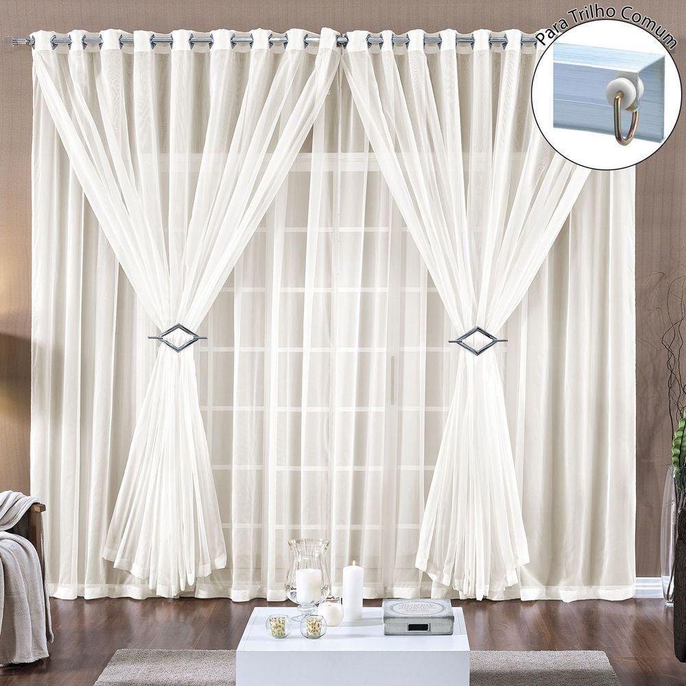 Cortina Paula 3,00M X 2,80M Palha Para Trilho Comum Tecido Voal Leve Clean - 1