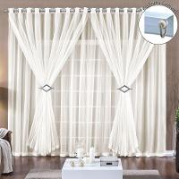 Cortina Paula 3,00M X 2,80M Palha Para Trilho Comum Tecido Voal Leve Clean - 1