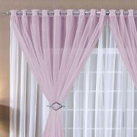 Cortina Paula 3,00M X 2,80M Rosa Para Trilho Comum Tecido Voal Leve Clean - 5