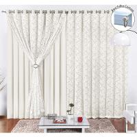 Cortina Yasmin 2,00M X 1,70M Palha Trilho Comum Tecido Malha Renda Floral Leve - 3