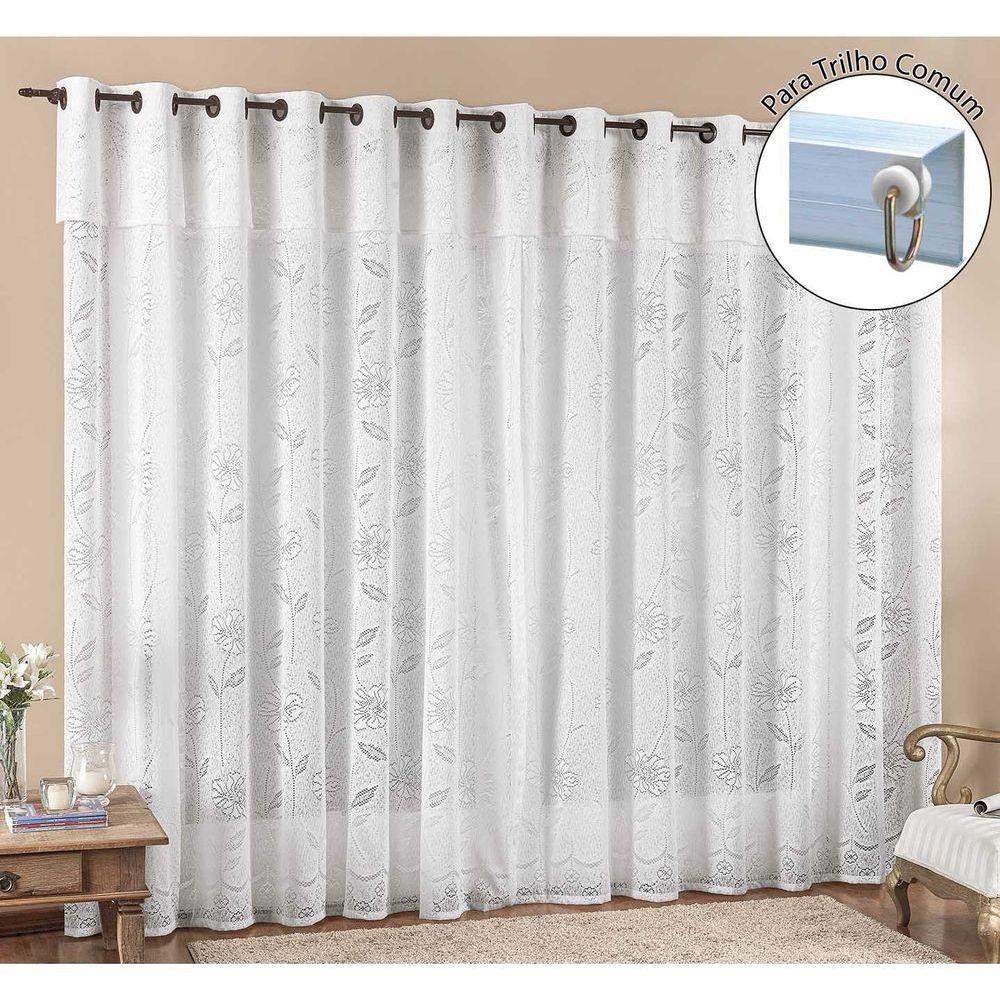 Cortina Luna 4 Metros Para Trilho Comum Branca Renda Floral Sala Ou Quarto - 1