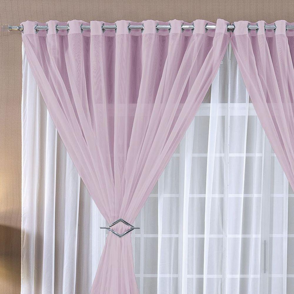 Cortina Paula 4,00M X 2,80M Rosa Para Trilho Comum Tecido Voal Leve Clean Sala - 3