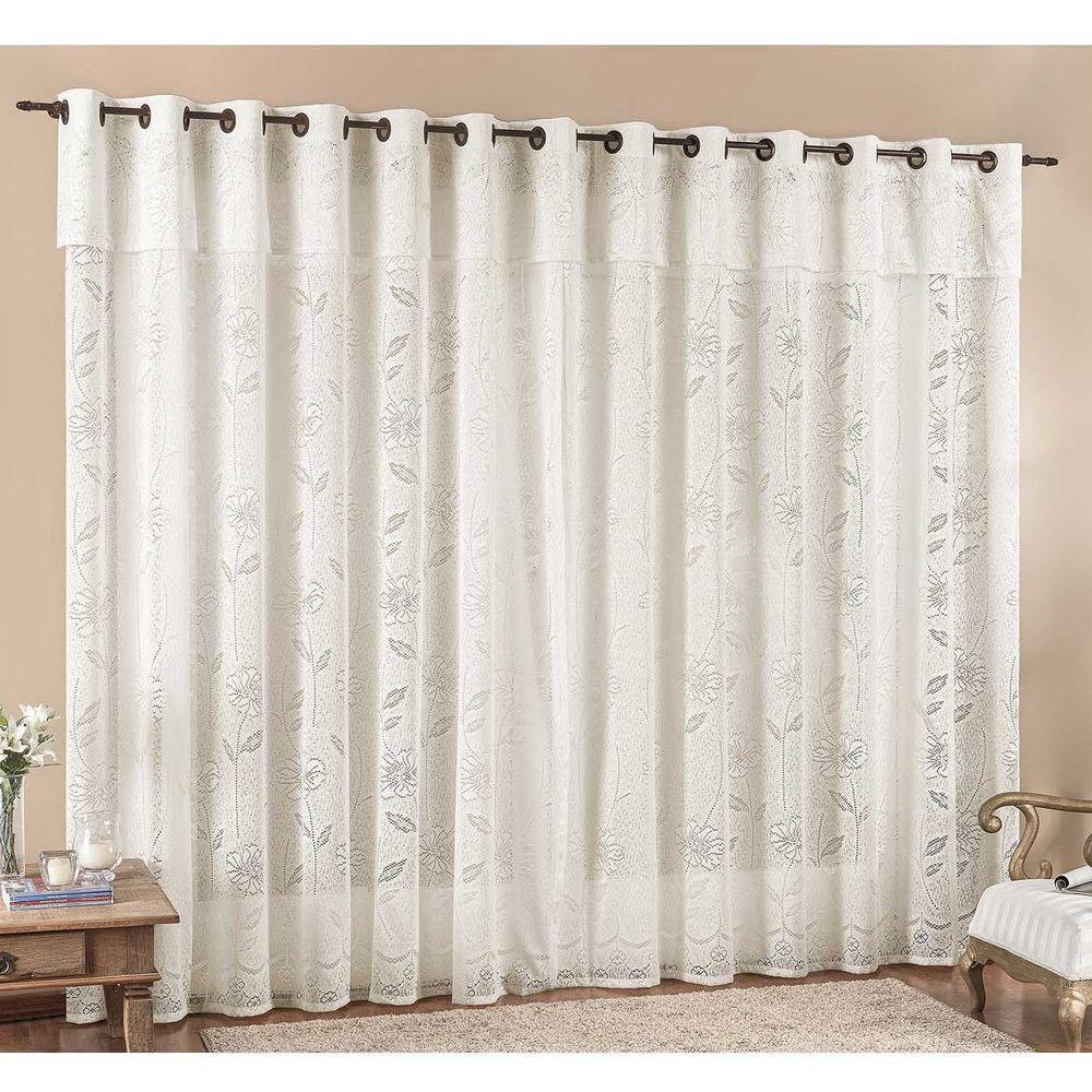 Cortina Luna 3,00M X 2,50M Palha Tecido Renda Floral Leve Para Sala Ou Quarto - 1