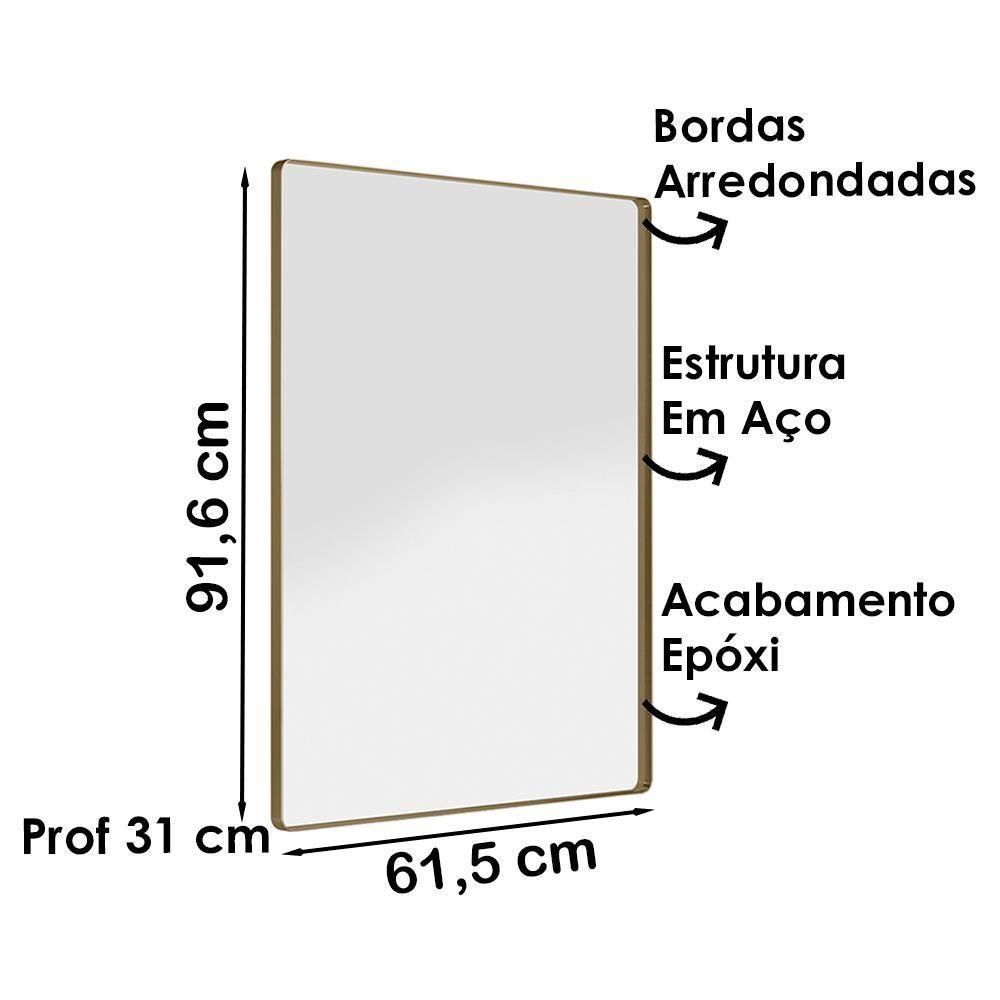 Espelho Decorativo Skkar Retang 92x62 Moldura 25 Cm Dourado Dhom Dourado - 5