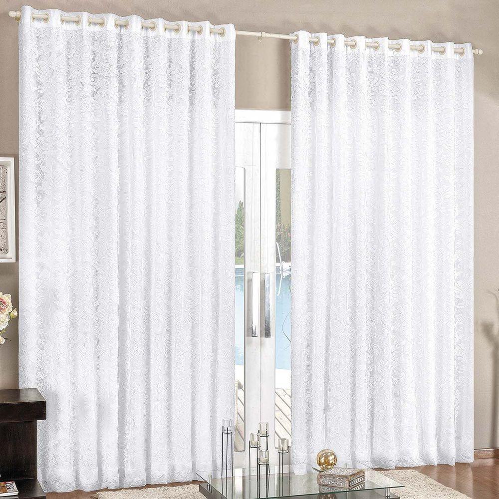 Cortina Renda 4,00M X 2,80M Branca Tecido Renda Com Voal Floral Sala Ou Quarto - 1