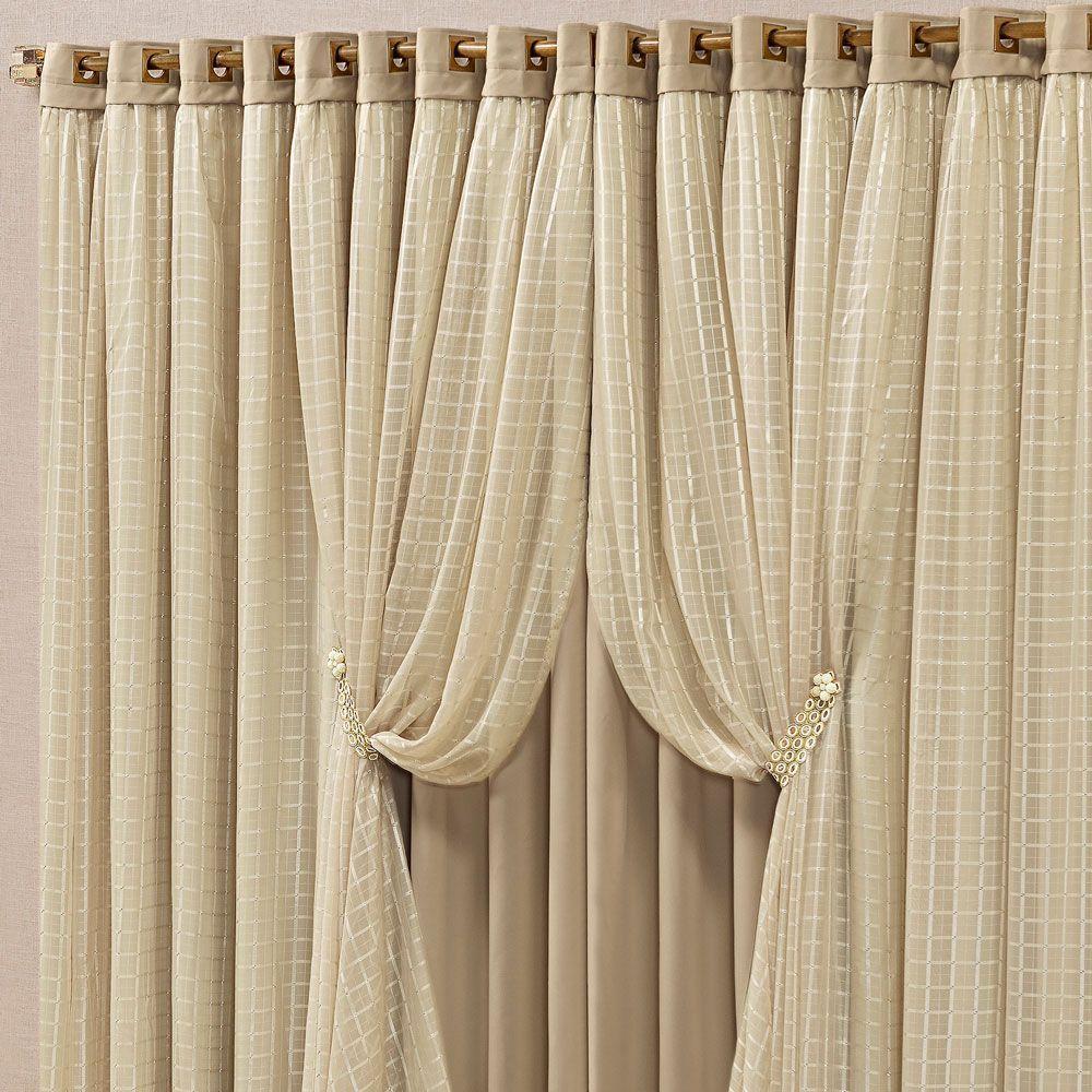 Cortina Monte Real 2,00M X 1,70M Tecido Blackout Voal Trabalhado Xadrez Sala Quarto - Chocolate - 1