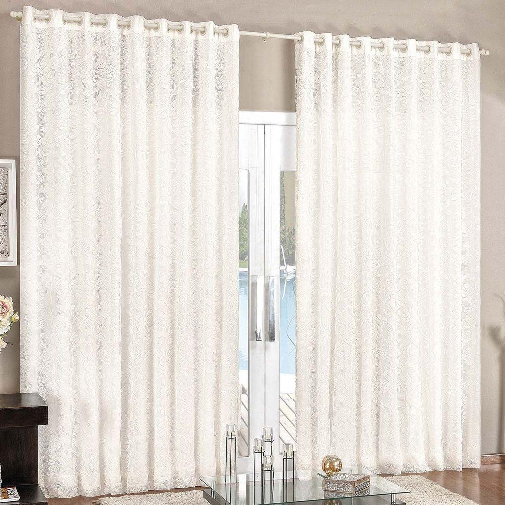 Cortina Renda 3,00M X 2,80M Palha Tecido Renda Com Voal Floral Sala Ou Quarto - 1