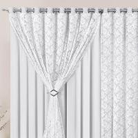 Cortina Yasmin 4,00M X 2,50M Branca Trilho Comum Tecido Malha Com Renda Floral - 3