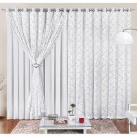 Cortina Yasmin 4 Metros Branca Tecido Malha Com Renda Floral Sala Ou Quarto - 1