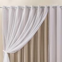 Cortina Para Trilho Comum Elegance 2,00M X 1,70M Bege Tecido Semi Blackout Voal - 11