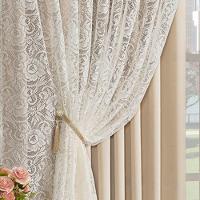 Cortina Monalisa 3,00M X 2,70M Varão Simples Tecido Blackout Com Renda Floral - Palha - 2