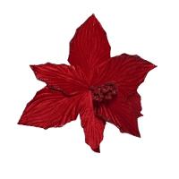 Flor Artificial Natal Poinsétia Veludo Vermelha 41cm - 2