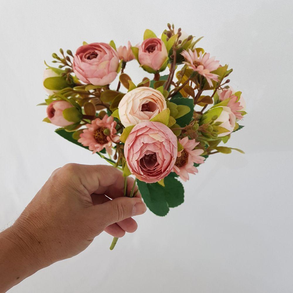 Flor Artificial Buquê Camélia E Margarida 30cm - 2