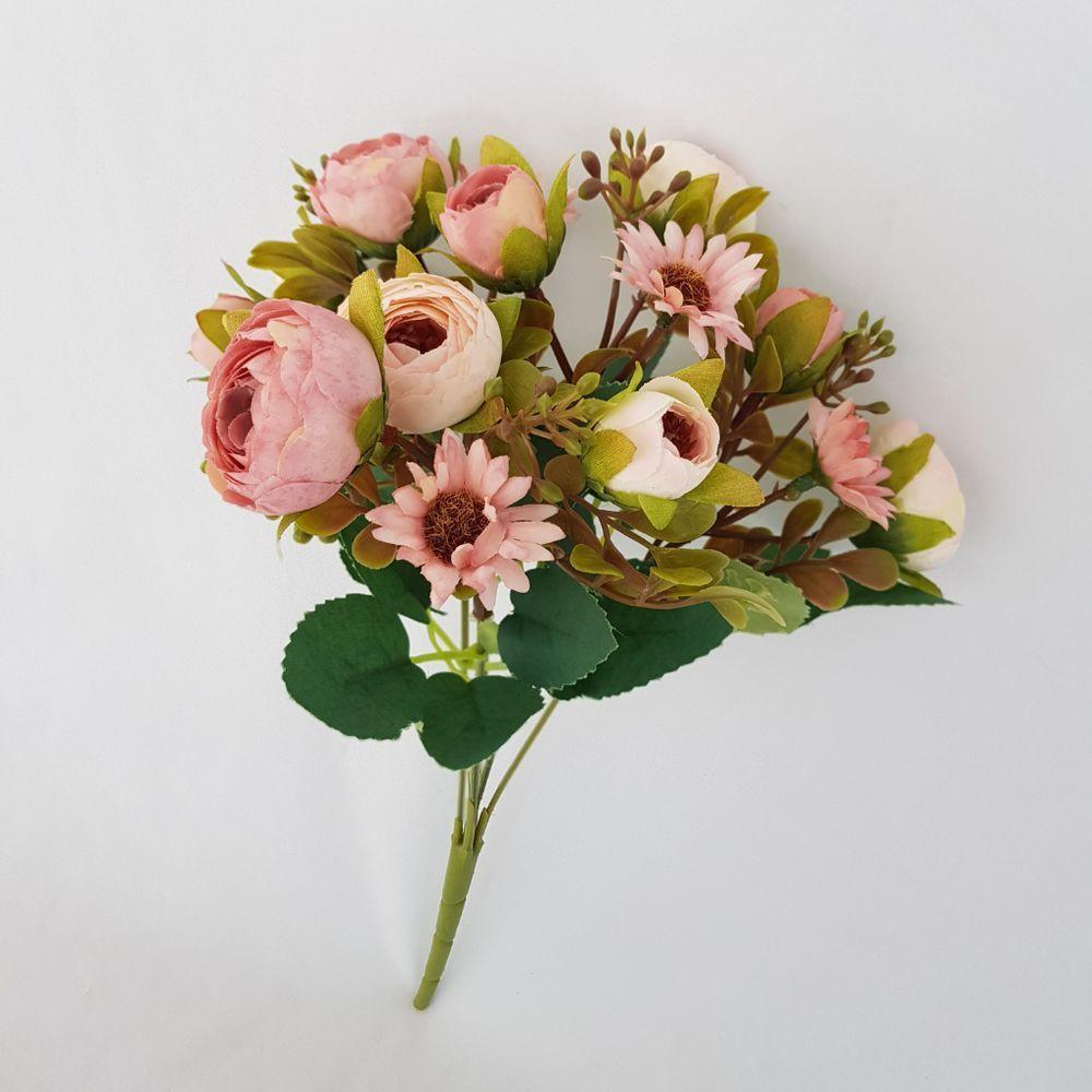 Flor Artificial Buquê Camélia E Margarida 30cm - 3