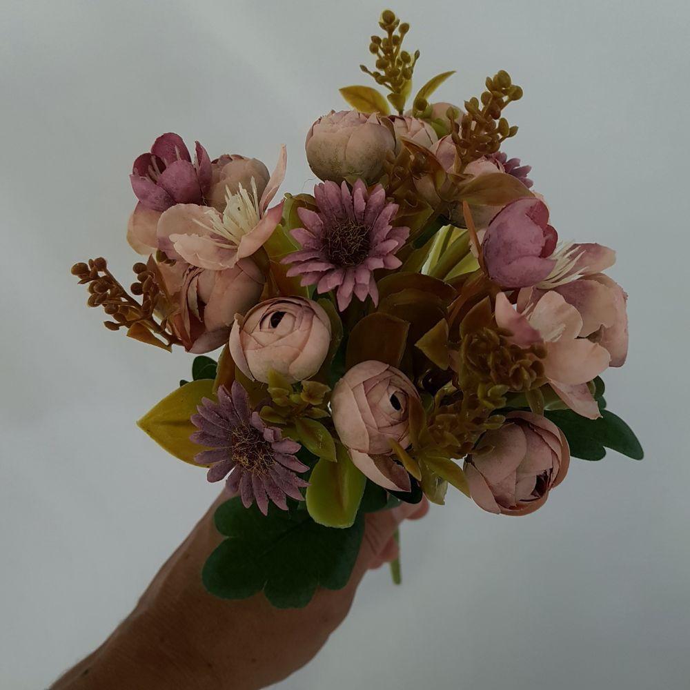 Flor Artificial Buquê Camélia E Margarida 30cm - 5