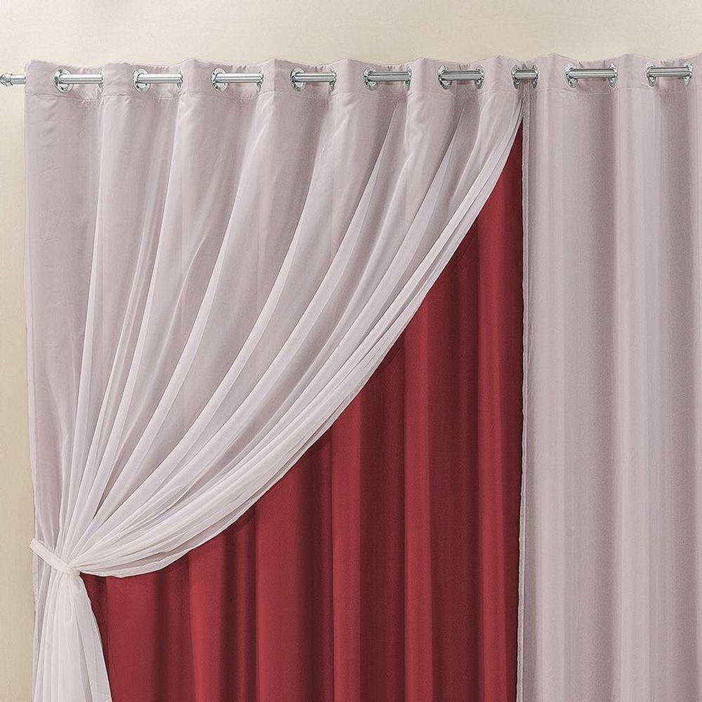Cortina Para Trilho Comum Elegance 2,00M X 1,70M Vermelha Tecido Semi Blackout - 2
