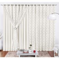 Cortina Yasmin 4 Metros Palha Tecido Malha Com Renda Floral Sala Ou Quarto - 1