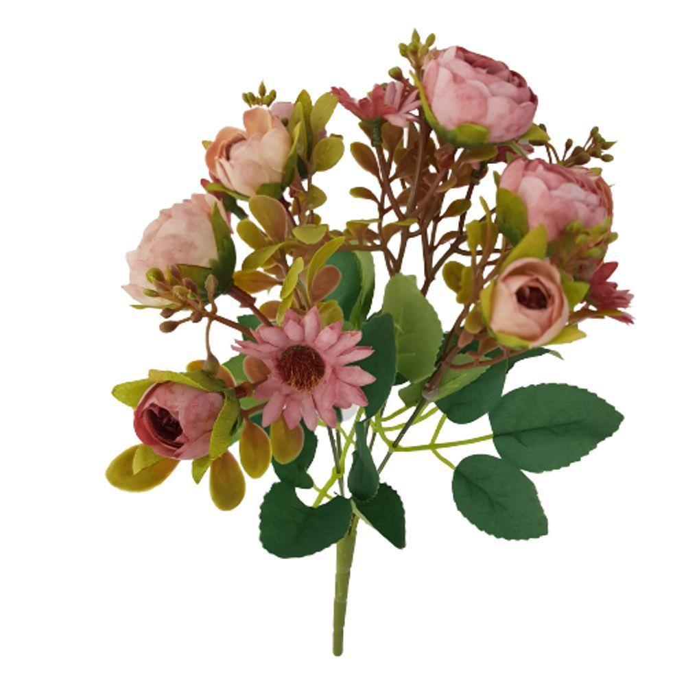 Flor Artificial Buquê Camélia E Margarida 30cm - 2