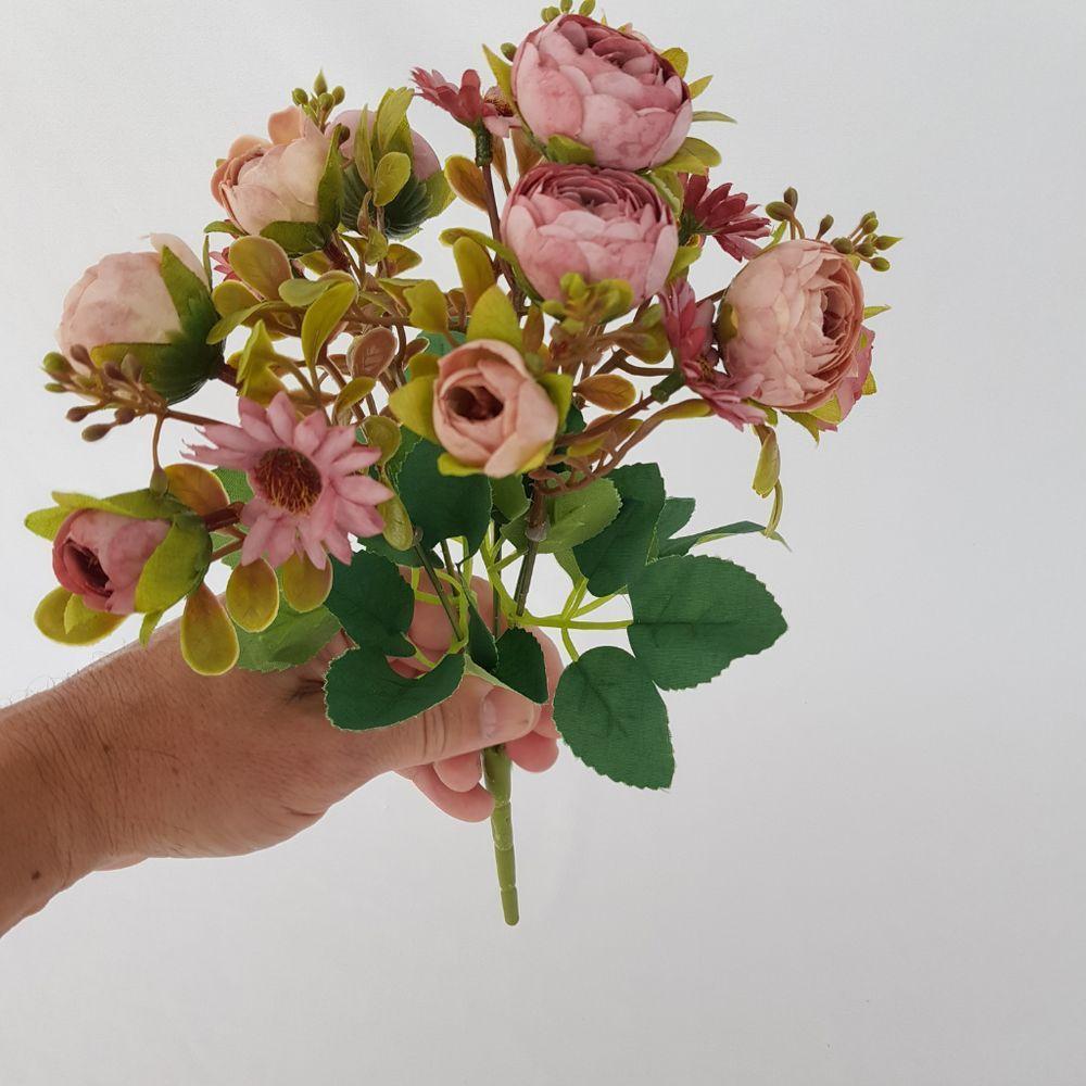 Flor Artificial Buquê Camélia E Margarida 30cm - 3