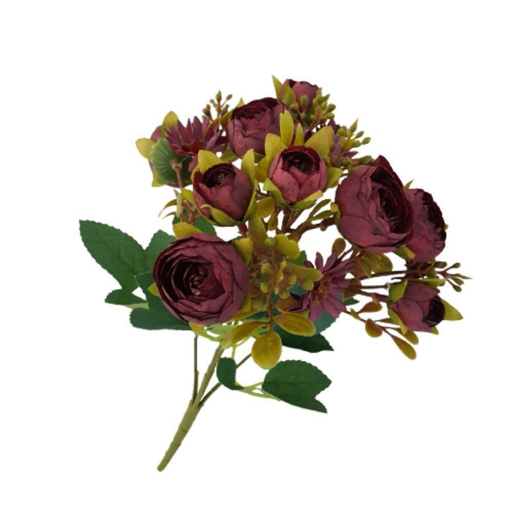 Flor Artificial Buquê Camélia E Margarida 30cm - 1