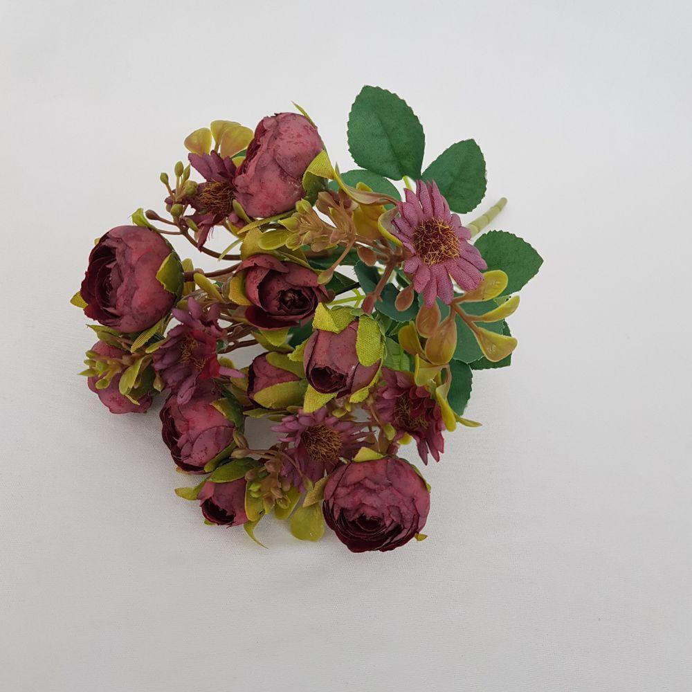 Flor Artificial Buquê Camélia E Margarida 30cm - 2