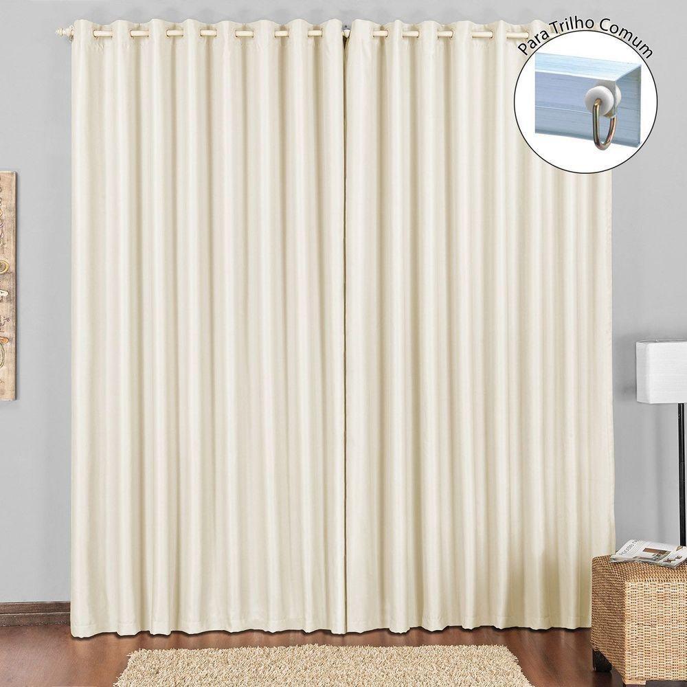 Cortina Tecido Blackout 3,00M X 2,60M Bege Claro Para Trilho Comum Blecaute Sala Quarto Nova - 1