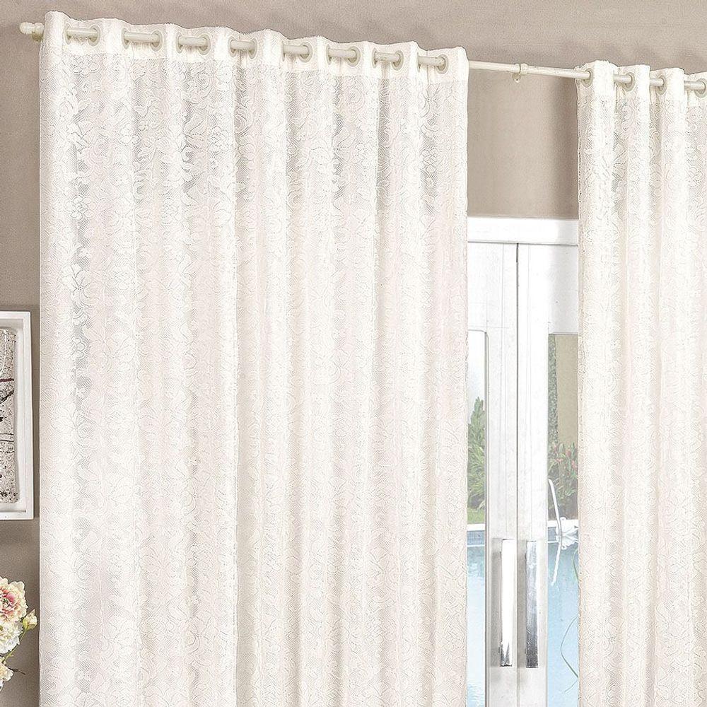 Cortina Renda 4,00M X 2,80M Palha Tecido Renda Com Voal Floral Sala Ou Quarto - 2