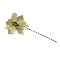 Flor Artificial Natalina Poinsétia Tecido Dourado Haste 45cm - 3