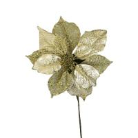 Flor Artificial Natalina Poinsétia Tecido Dourado Haste 45cm - 6