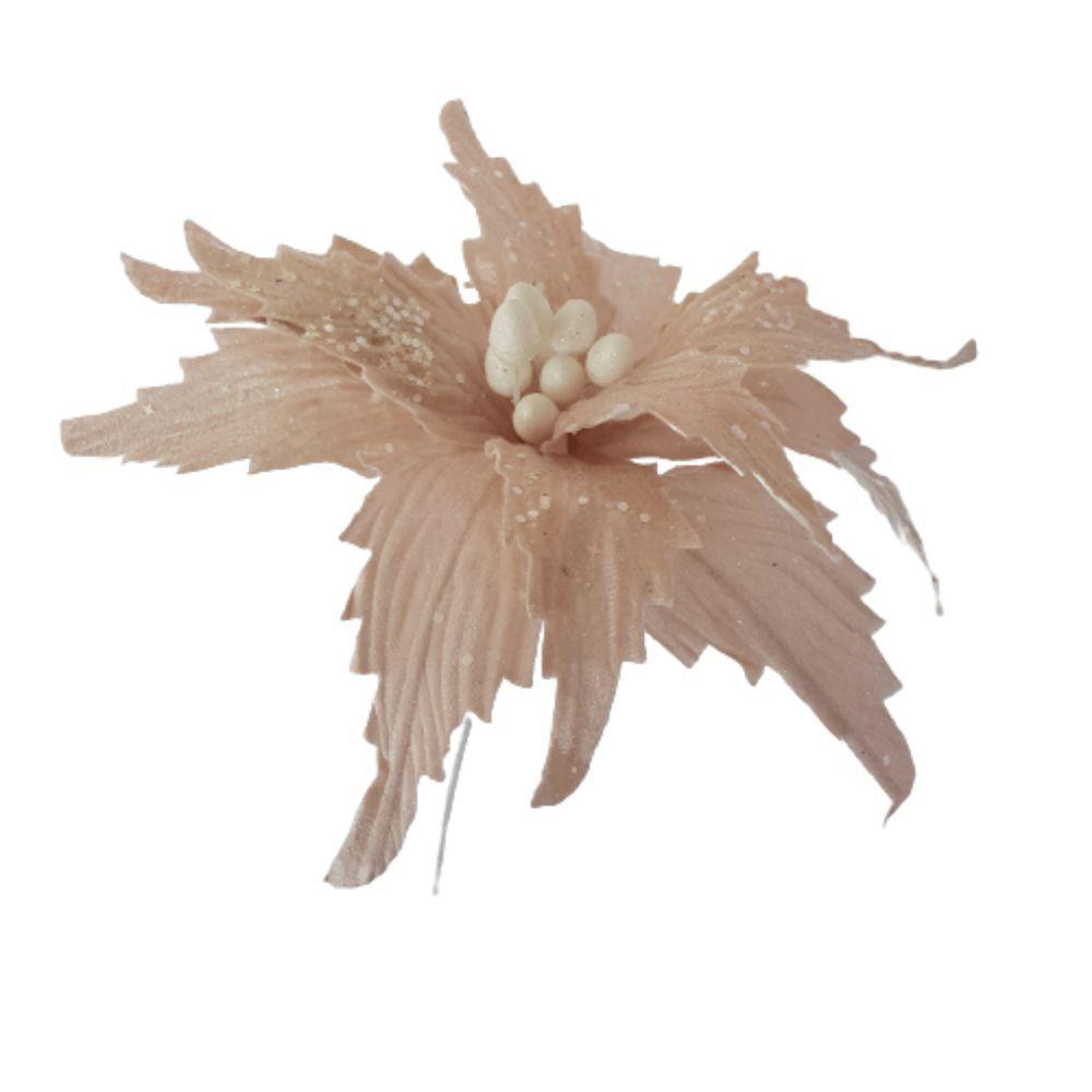Flor Artificial Natalina Poinsétia Rose Tecido Com Haste 58cm - 3